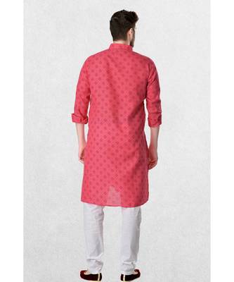 pink cotton kurta for men with printed design work 1