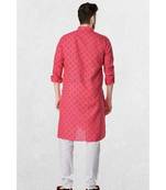 pink cotton kurta for men with printed design work