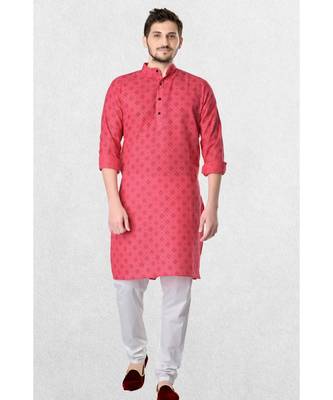 pink cotton kurta for men with printed design work 2