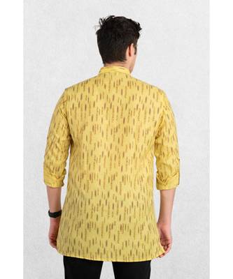 men's yellow printed short kurta 2