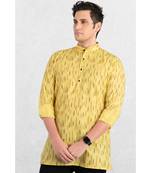 men's yellow printed short kurta