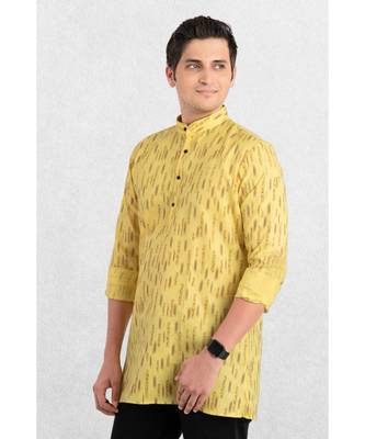 men's yellow printed short kurta 3