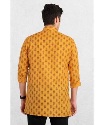 yellow printed short kurta for men 2