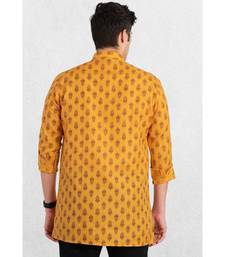 yellow printed short kurta for men