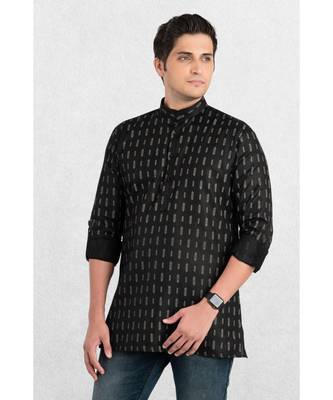 men's black printed short kurta 1