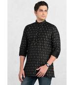men's black printed short kurta
