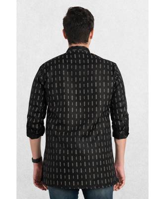 men's black printed short kurta 2
