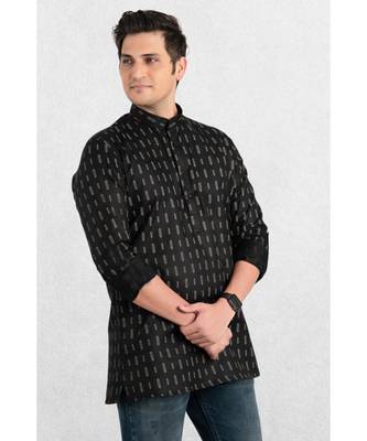 men's black printed short kurta 3