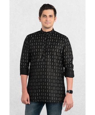 men's black printed short kurta 4