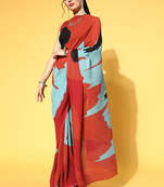 Blue printed georgette saree with blouse