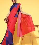 Red printed georgette saree with blouse