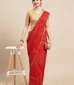 SAREE MALL Women's Chiffon Red Embellished Designer Saree With Blouse Piece