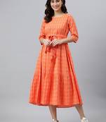 Orange woven cotton long-dresses