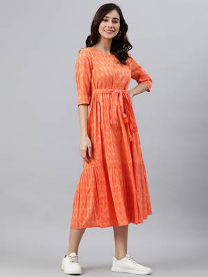 Orange woven cotton long-dresses 3