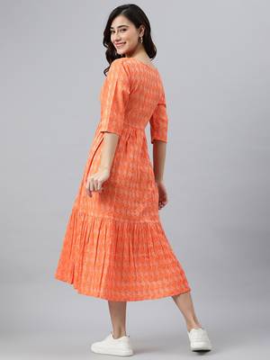 Orange woven cotton long-dresses 5