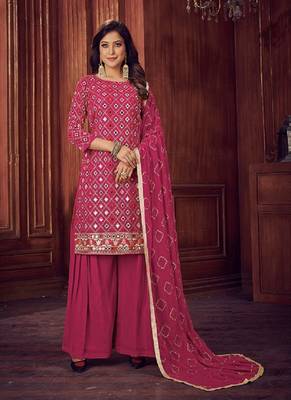 Rani-pink embroidered georgette salwar 1