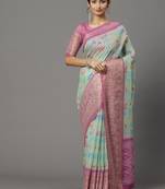 SAREE MALL Women's Soft Silk Sea Green Printed Designer Saree With Blouse Piece