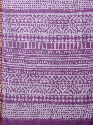 SAREE MALL Women's Linen Blend Lavendar Printed Celebrity Saree With Blouse Piece 4