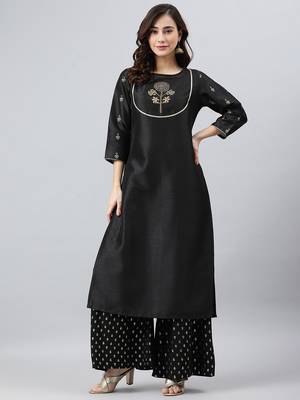 Black printed silk kurtas-and-kurtis 1