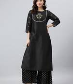 Black printed silk kurtas-and-kurtis