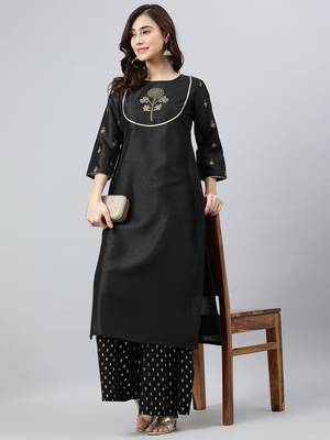 Black printed silk kurtas-and-kurtis 2