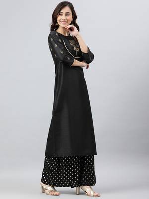 Black printed silk kurtas-and-kurtis 3