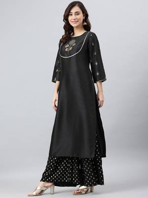 Black printed silk kurtas-and-kurtis 4