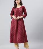 Wine printed crepe kurtas-and-kurtis