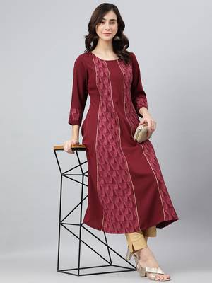 Wine printed crepe kurtas-and-kurtis 2