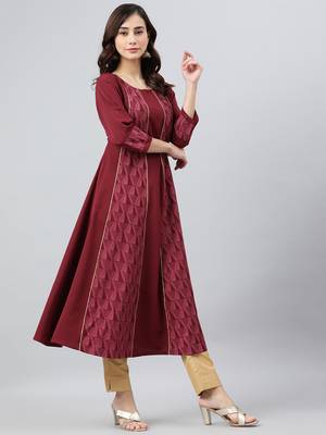 Wine printed crepe kurtas-and-kurtis 3