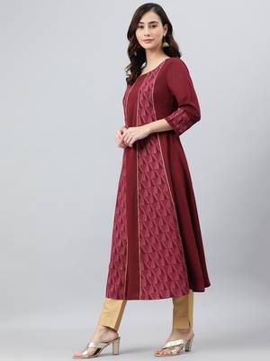 Wine printed crepe kurtas-and-kurtis 4