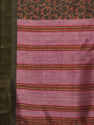 SAREE MALL Women's Linen Blend Olive Printed Celebrity Saree With Blouse Piece 4
