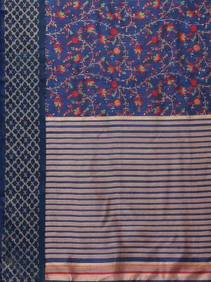 SAREE MALL Women's Linen Blend Navy Blue Printed Celebrity Saree With Blouse Piece 4