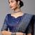 SAREE MALL Women's Linen Blend Navy Blue Printed Celebrity Saree With Blouse Piece