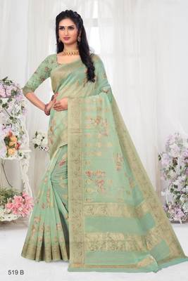 Beautiful Zari Weaving Digital Printed Organza Saree 1