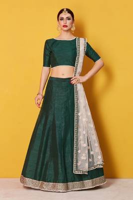 Green embroidered art silk semi stitched lehenga 1