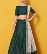 Green embroidered art silk semi stitched lehenga