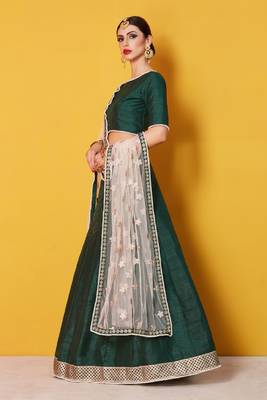 Green embroidered art silk semi stitched lehenga 3