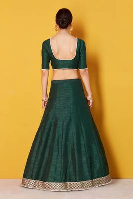 Green embroidered art silk semi stitched lehenga 4
