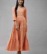 Peach printed cotton long-dresses