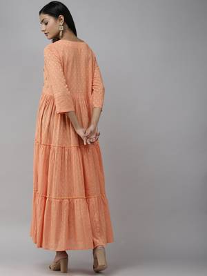 Peach printed cotton long-dresses 3