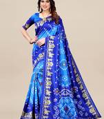 SAREE MALL Women's Art Silk Blue Printed Designer Saree With Blouse Piece