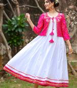 White printed cotton long-dresses