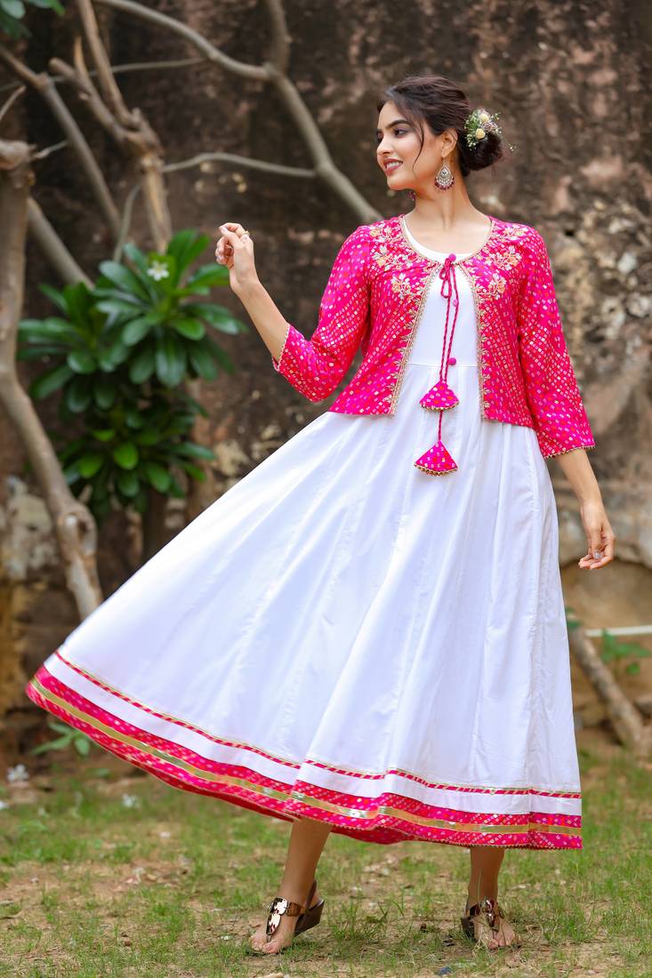 White printed cotton long-dresses