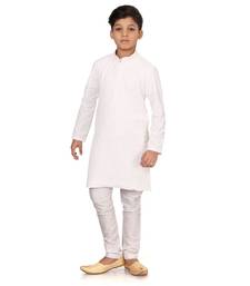 Boy's White Embroidered Georgette Kurta Churidar