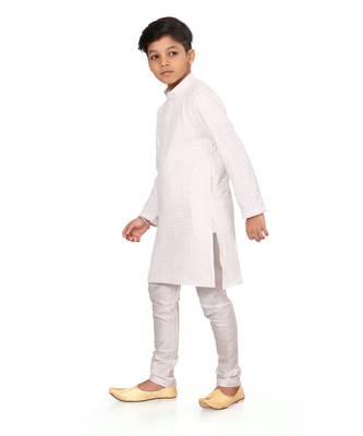 Boy's White Embroidered Georgette Kurta Churidar 3