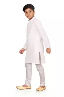 Boy's White Embroidered Georgette Kurta Churidar