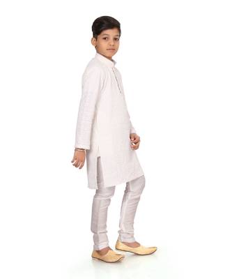 Boy's White Embroidered Georgette Kurta Churidar 4