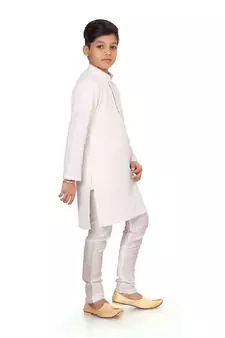 Boy's White Embroidered Georgette Kurta Churidar