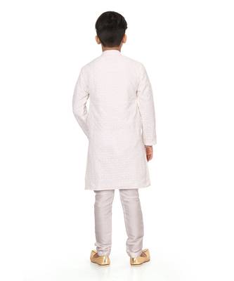 Boy's White Embroidered Georgette Kurta Churidar 5